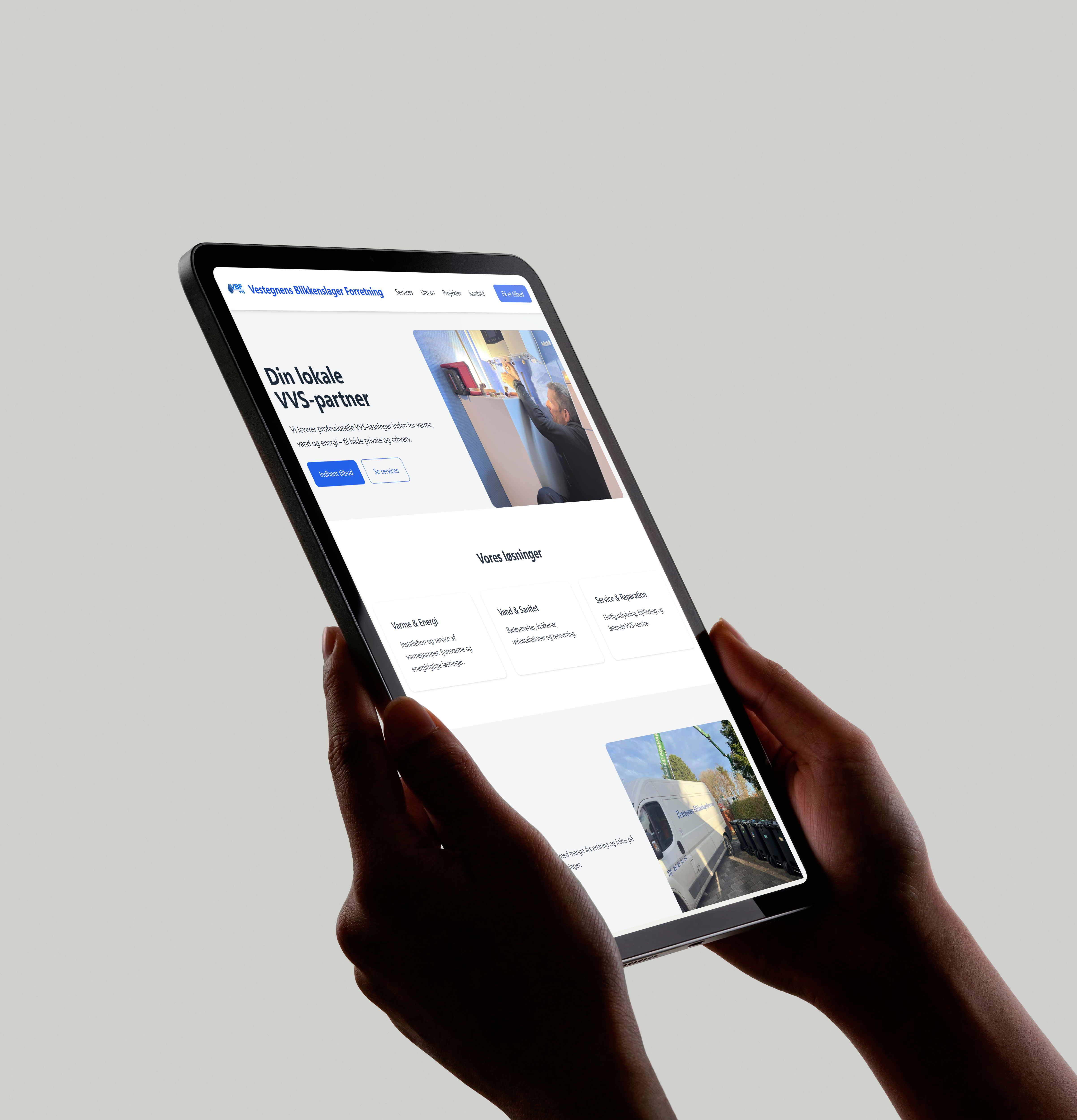 Eksempel på en Netdrift-hjemmeside vist på en iPad